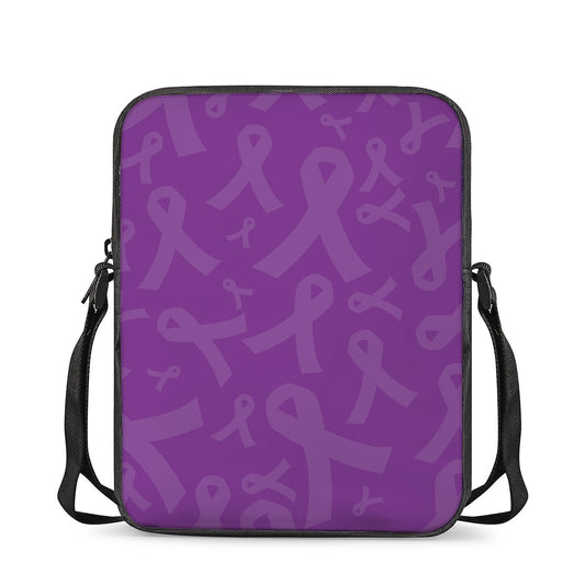 Purple Cancer Awareness Ribbon Print Rectangular Crossbody Bag