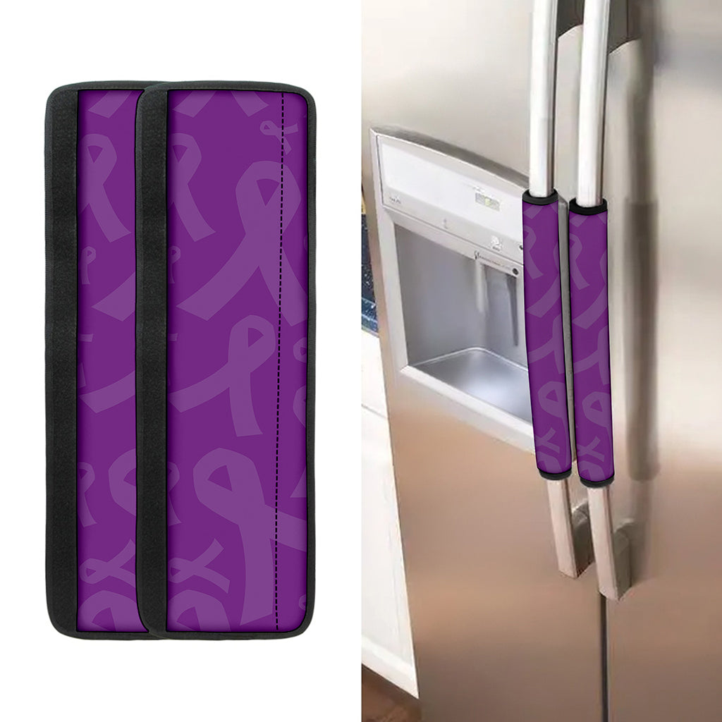 Purple Cancer Awareness Ribbon Print Refrigerator Handle Covers