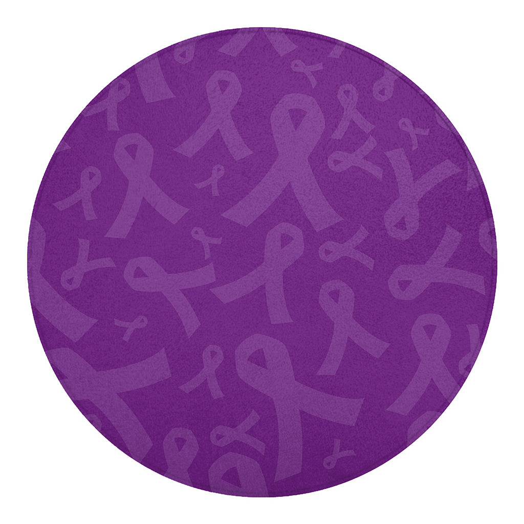 Purple Cancer Awareness Ribbon Print Round Blanket
