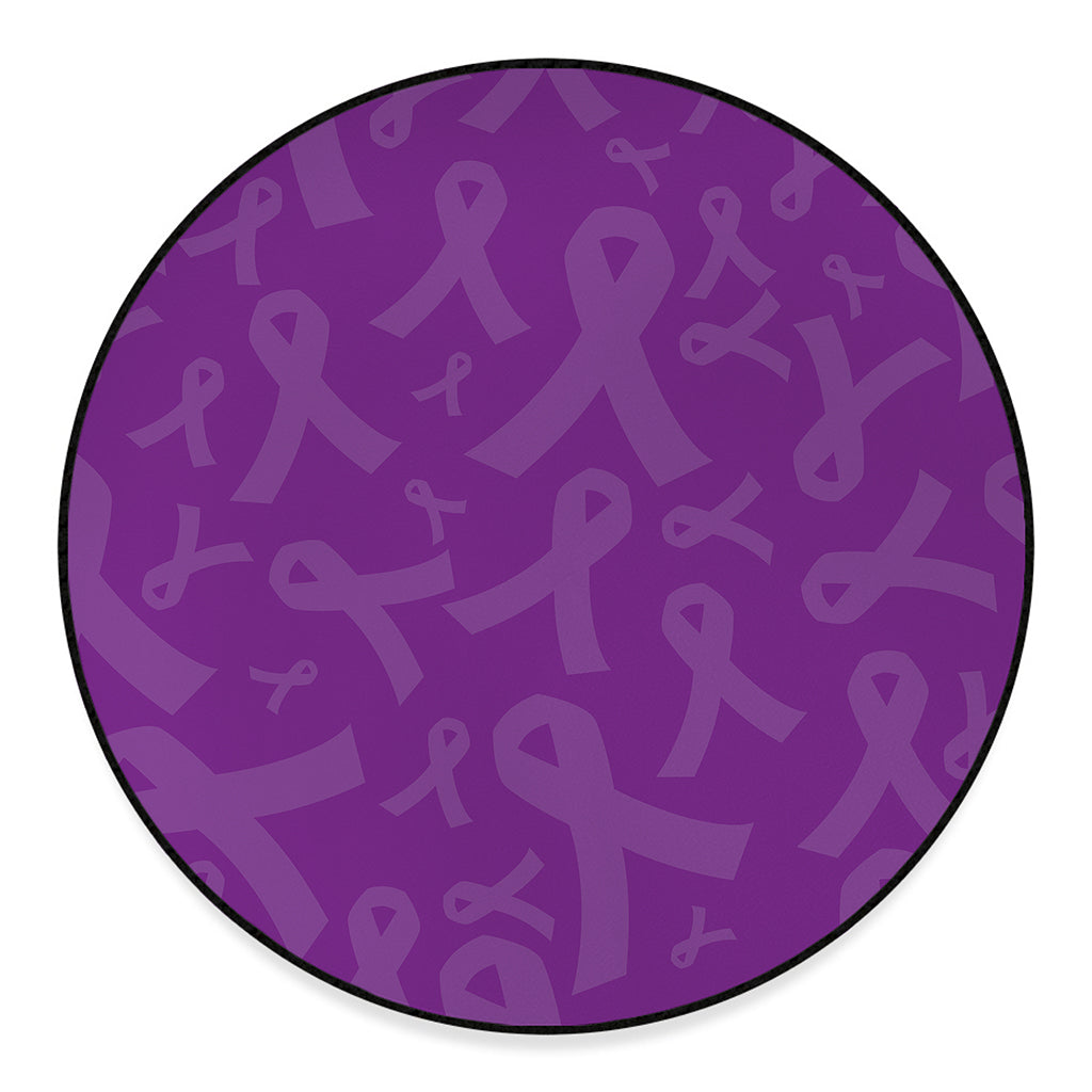 Purple Cancer Awareness Ribbon Print Round Floor Mat