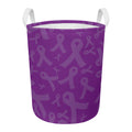 Purple Cancer Awareness Ribbon Print Round Laundry Basket