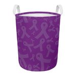 Purple Cancer Awareness Ribbon Print Round Laundry Basket