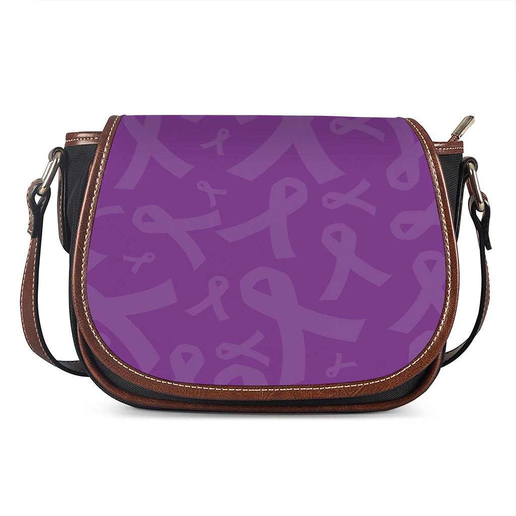 Purple Cancer Awareness Ribbon Print Saddle Bag
