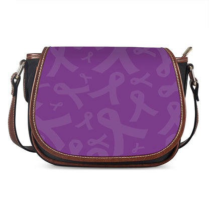 Purple Cancer Awareness Ribbon Print Saddle Bag