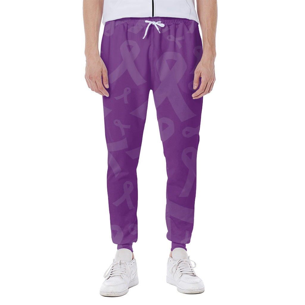 Purple Cancer Awareness Ribbon Print Scuba Joggers