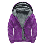 Purple Cancer Awareness Ribbon Print Sherpa Lined Zip Up Hoodie