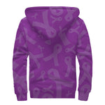 Purple Cancer Awareness Ribbon Print Sherpa Lined Zip Up Hoodie
