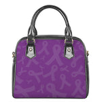 Purple Cancer Awareness Ribbon Print Shoulder Handbag