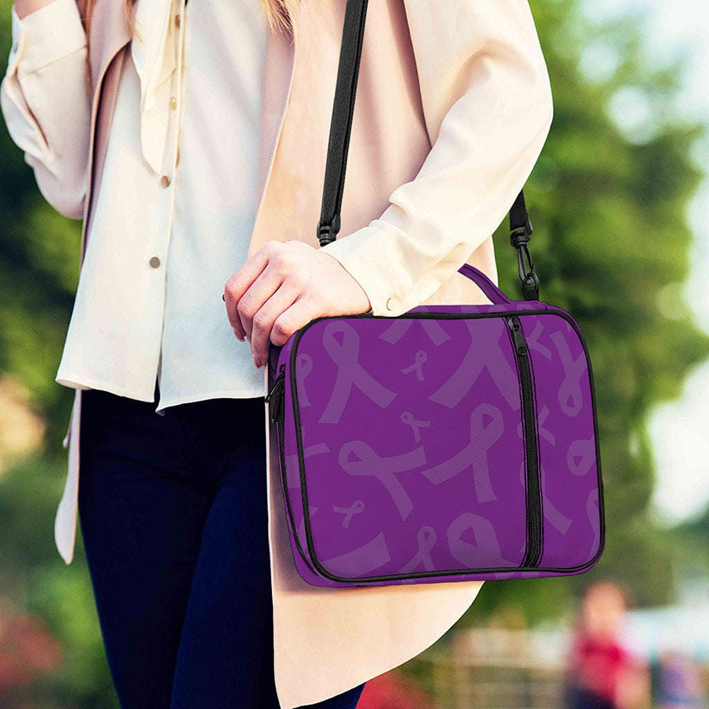 Purple Cancer Awareness Ribbon Print Shoulder Strap Bible Bag
