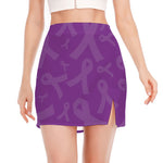 Purple Cancer Awareness Ribbon Print Side Slit Mini Skirt