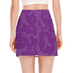 Purple Cancer Awareness Ribbon Print Side Slit Mini Skirt