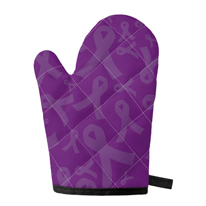 Purple Cancer Awareness Ribbon Print Single Oven Mitt