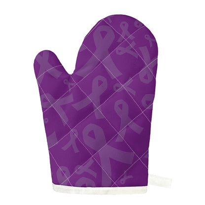 Purple Cancer Awareness Ribbon Print Single Oven Mitt