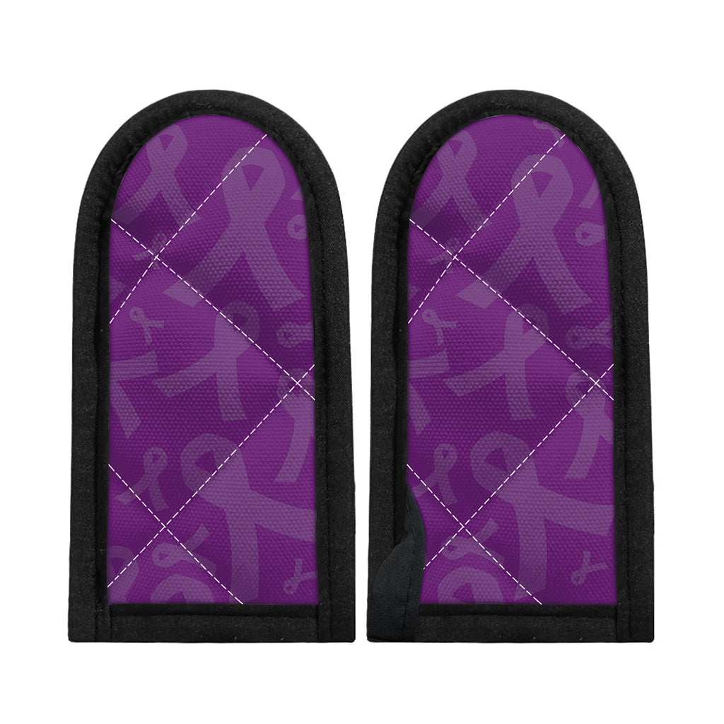Purple Cancer Awareness Ribbon Print Skillet Handle Cover