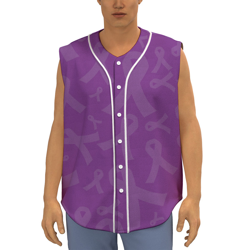 Purple Cancer Awareness Ribbon Print Sleeveless Baseball Jersey