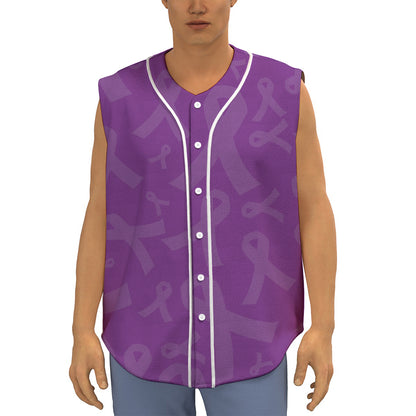 Purple Cancer Awareness Ribbon Print Sleeveless Baseball Jersey