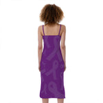 Purple Cancer Awareness Ribbon Print Slim Fit Midi Cami Dress