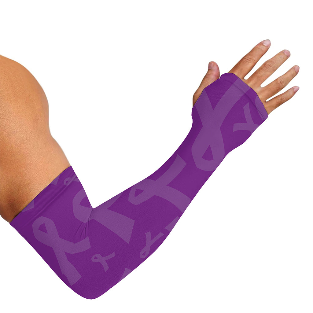 Purple Cancer Awareness Ribbon Print Sun Protection Arm Sleeves