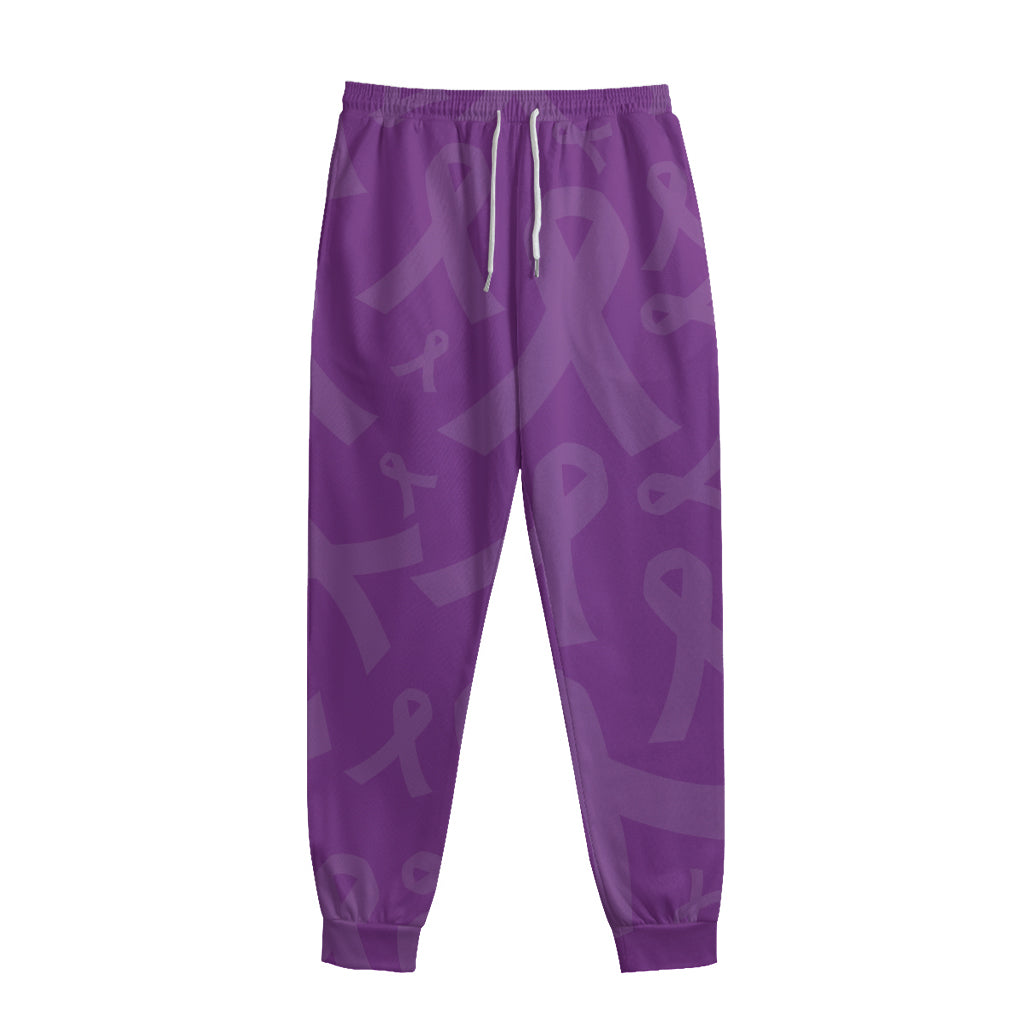 Purple Cancer Awareness Ribbon Print Sweatpants