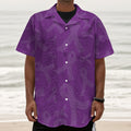 Purple Cancer Awareness Ribbon Print Textured Short Sleeve Shirt