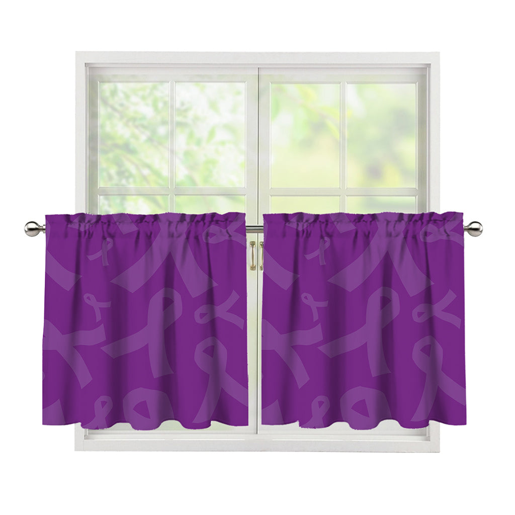 Purple Cancer Awareness Ribbon Print Tier Curtains