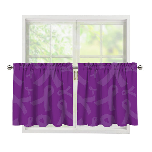 Purple Cancer Awareness Ribbon Print Tier Curtains