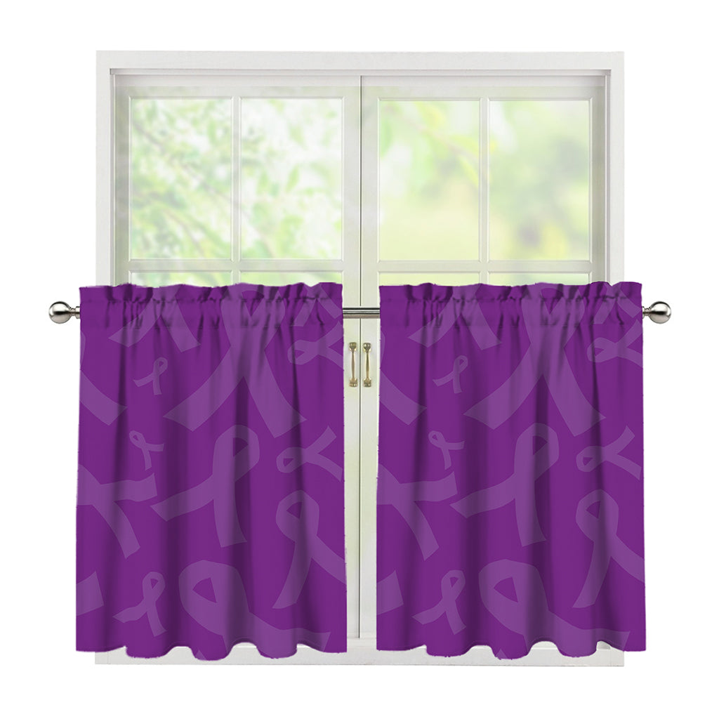 Purple Cancer Awareness Ribbon Print Tier Curtains