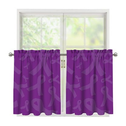 Purple Cancer Awareness Ribbon Print Tier Curtains