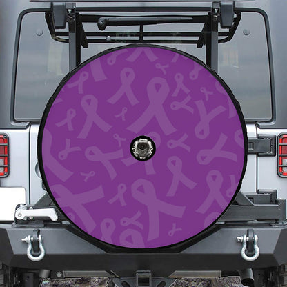 Purple Cancer Awareness Ribbon Print Tire Cover With Camera Hole