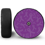 Purple Cancer Awareness Ribbon Print Tire Cover With Camera Hole