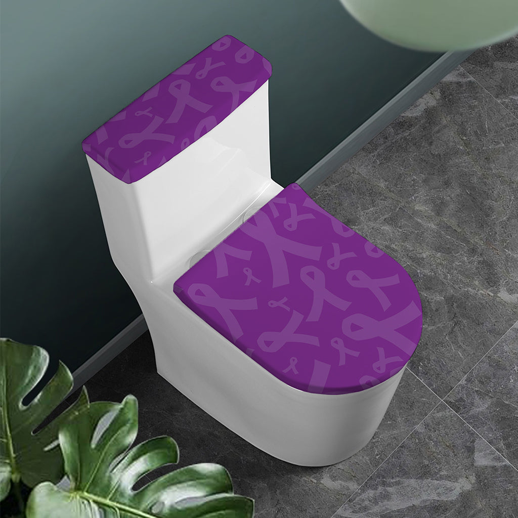 Purple Cancer Awareness Ribbon Print Toilet Lid And Tank Cover Set