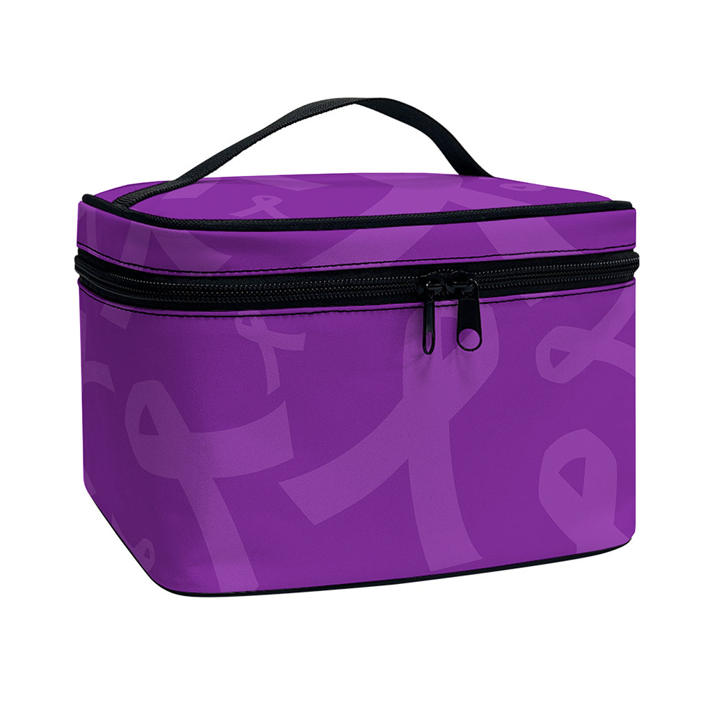 Purple Cancer Awareness Ribbon Print Travel Makeup Bag