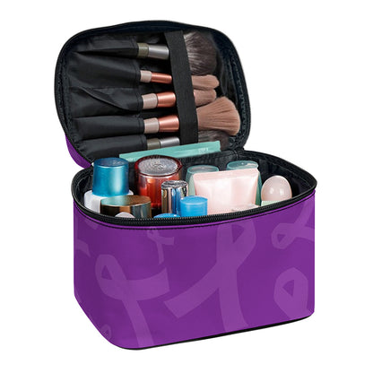 Purple Cancer Awareness Ribbon Print Travel Makeup Bag