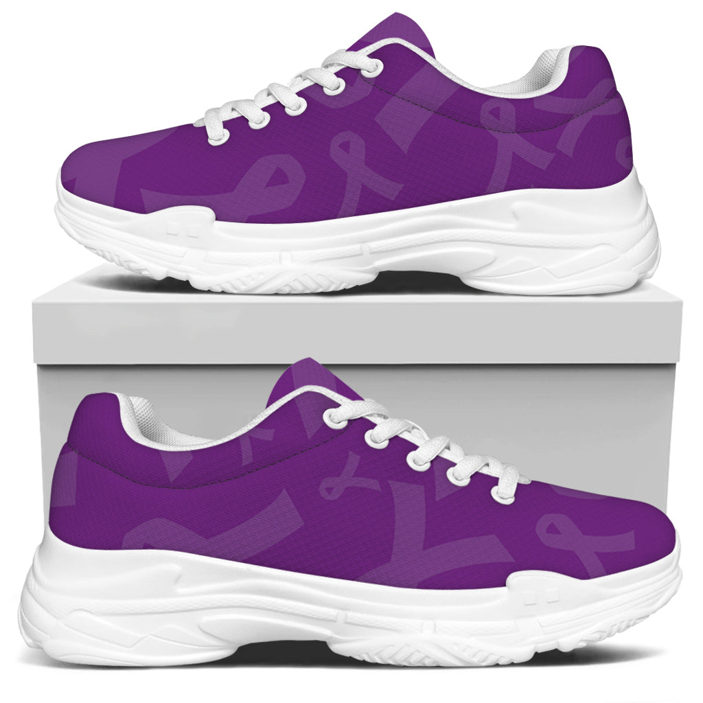 Purple Cancer Awareness Ribbon Print White Chunky Shoes