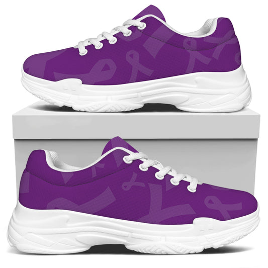Purple Cancer Awareness Ribbon Print White Chunky Shoes