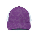Purple Cancer Awareness Ribbon Print White Mesh Trucker Cap