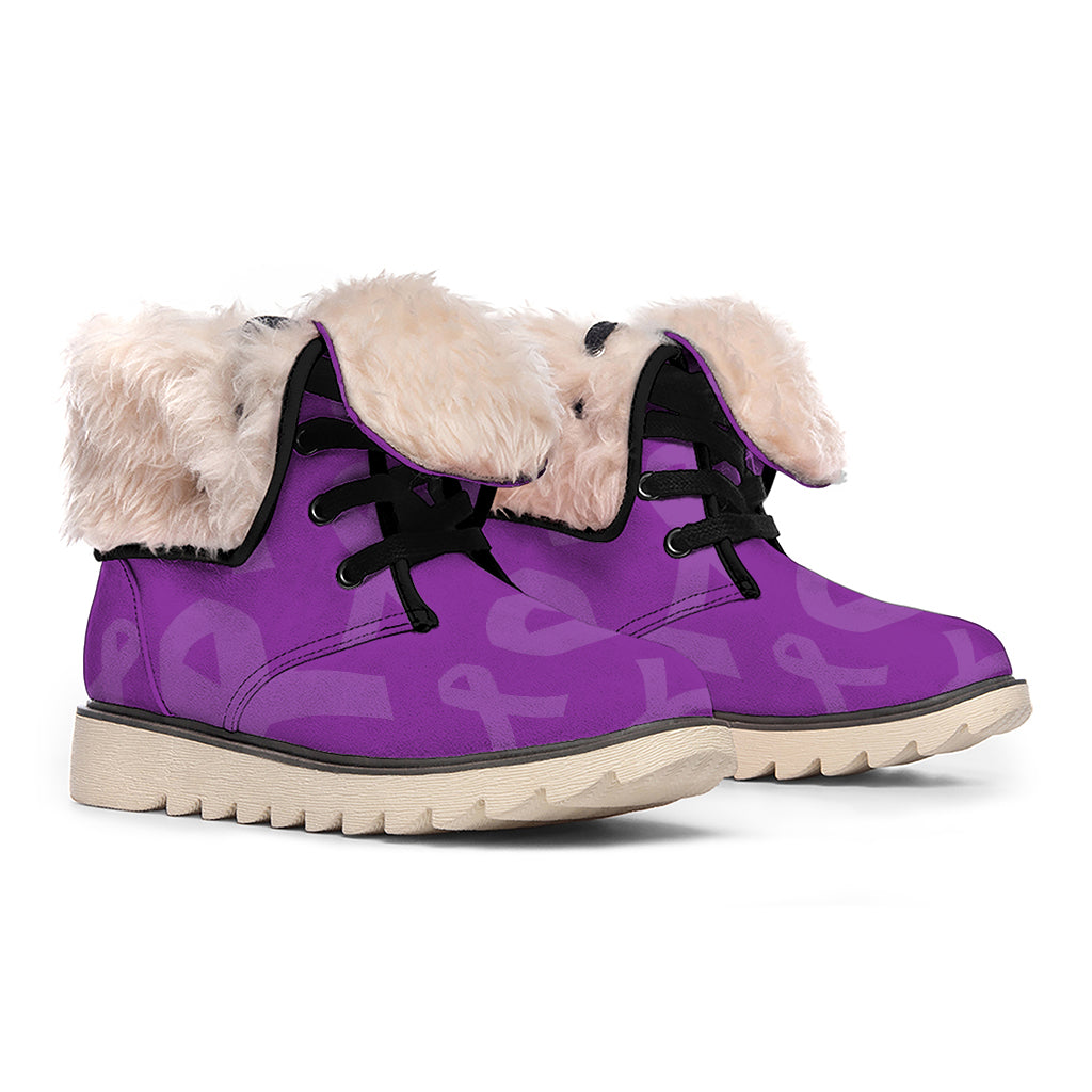 Purple Cancer Awareness Ribbon Print Winter Boots