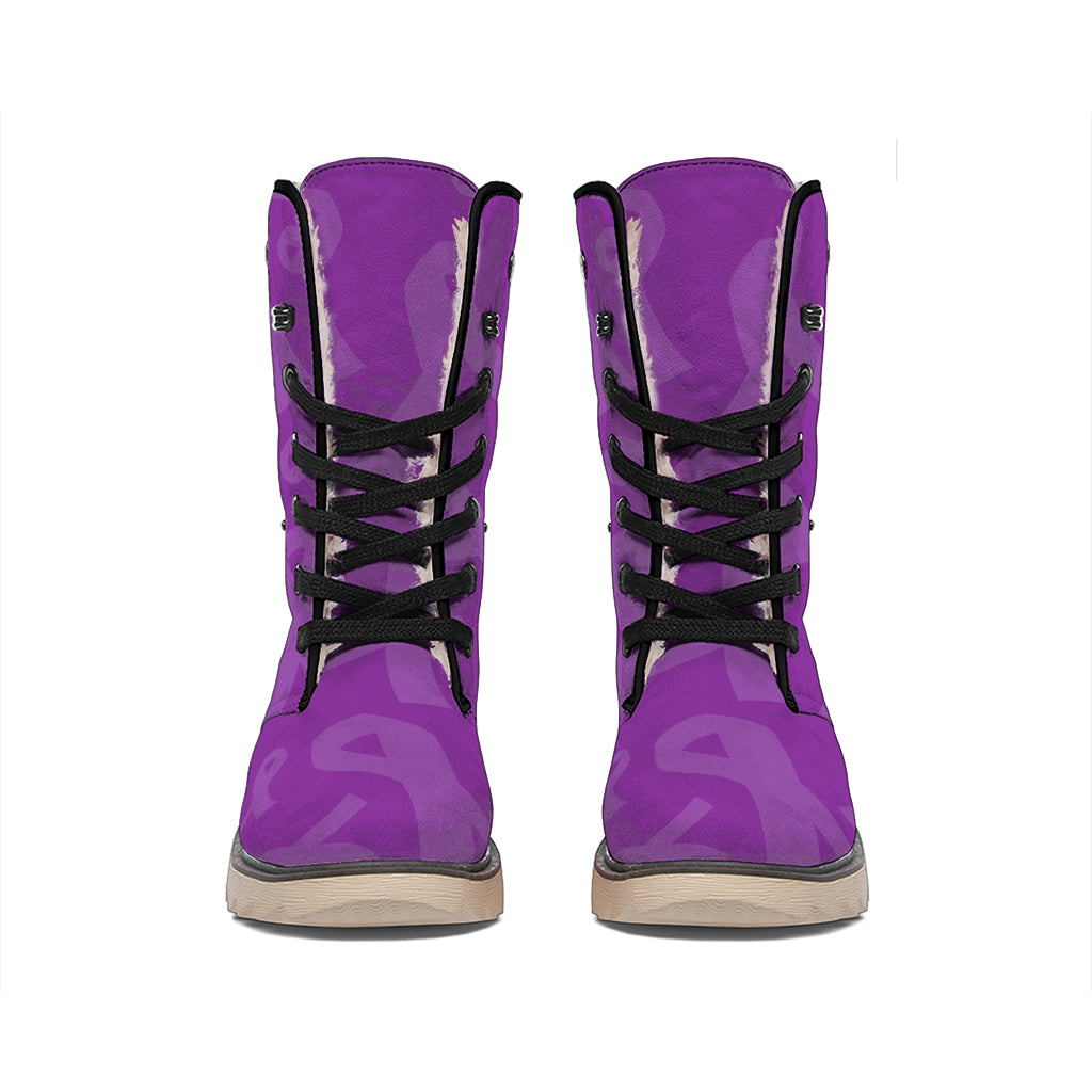 Purple Cancer Awareness Ribbon Print Winter Boots