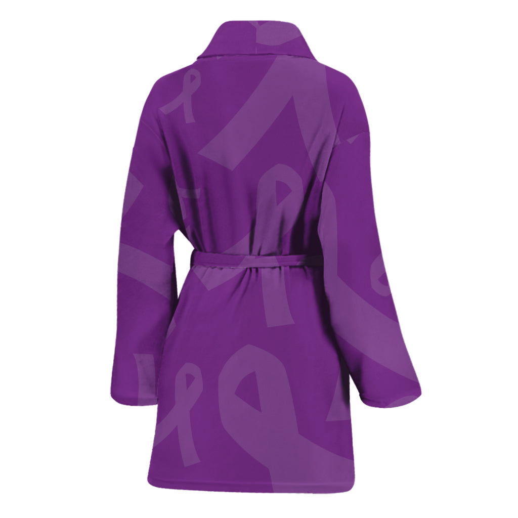 Purple Cancer Awareness Ribbon Print Women's Bathrobe