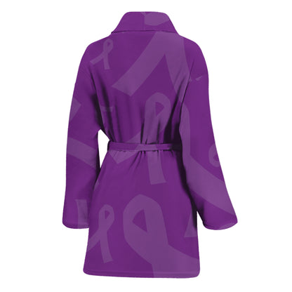 Purple Cancer Awareness Ribbon Print Women's Bathrobe