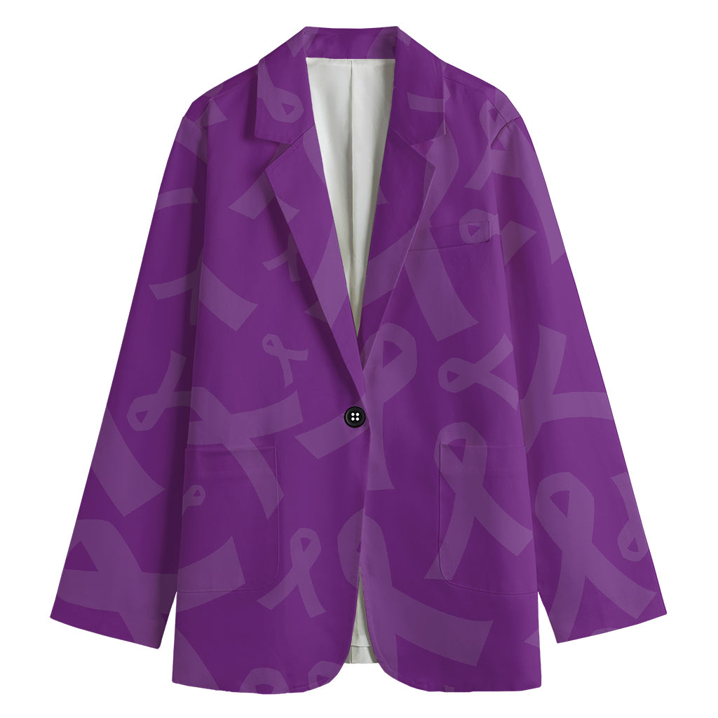 Purple Cancer Awareness Ribbon Print Women's Blazer