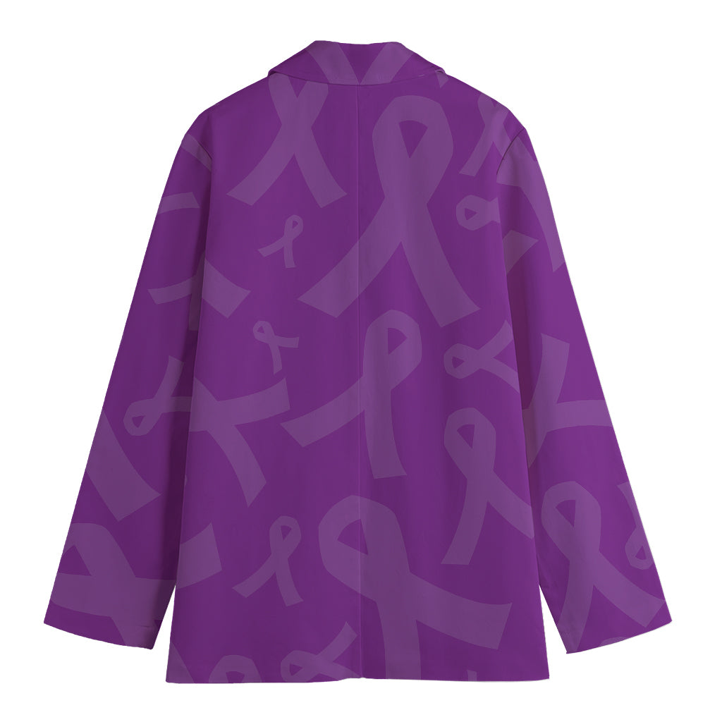 Purple Cancer Awareness Ribbon Print Women's Blazer