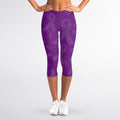 Purple Cancer Awareness Ribbon Print Women's Capri Leggings