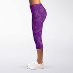 Purple Cancer Awareness Ribbon Print Women's Capri Leggings