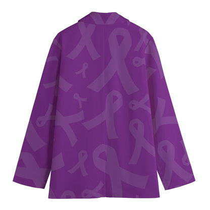 Purple Cancer Awareness Ribbon Print Women's Cotton Blazer