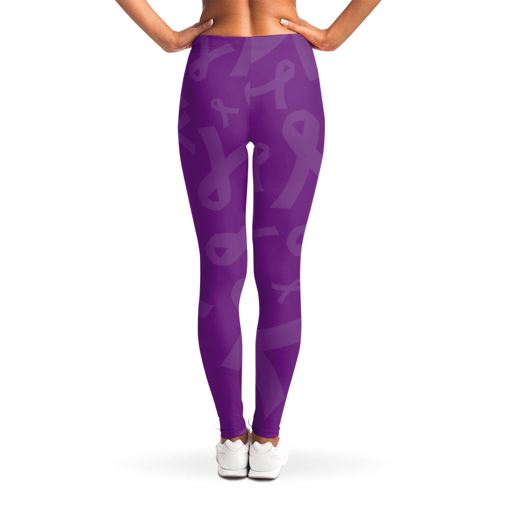 Purple Cancer Awareness Ribbon Print Women's Leggings