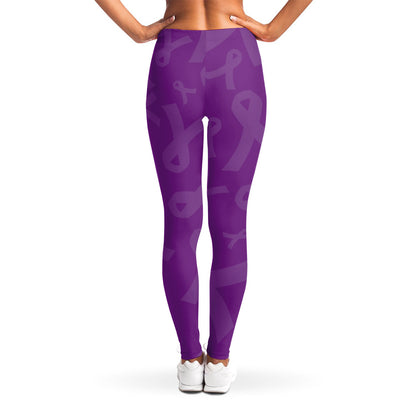 Purple Cancer Awareness Ribbon Print Women's Leggings