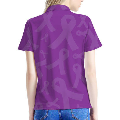 Purple Cancer Awareness Ribbon Print Women's Polo Shirt