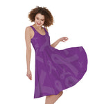 Purple Cancer Awareness Ribbon Print Women's Sleeveless Dress