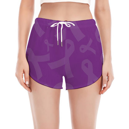 Purple Cancer Awareness Ribbon Print Women's Split Running Shorts